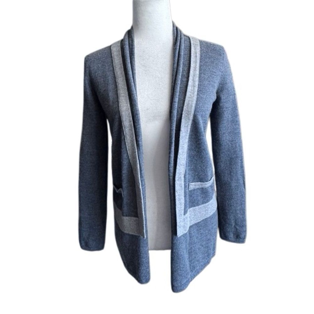 J. McLaughlin Gray Cardigan 100% Wool Open Front Sweater SZ XS